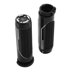 Custom Chrome Gloss Black 1'' Handlebar Hand Grips Fit For Harley Softail Cable Throttle 73-Up