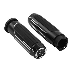 Custom Chrome Gloss Black 1'' Handlebar Hand Grips Fit For Harley Softail Cable Throttle 73-Up
