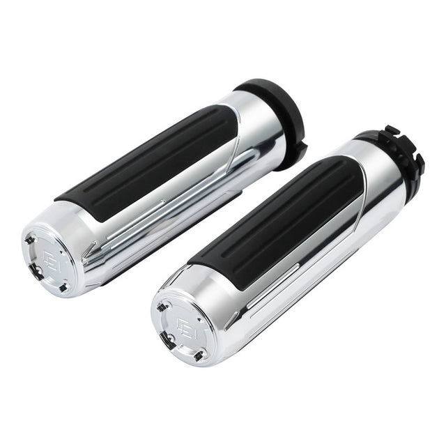 thumbnail image 2 of Chrome Handlebar Grips For Harley Touring & Softail - Aluminum & Rubber Pair Open End 2 of 13