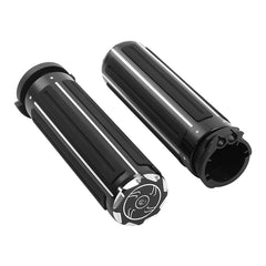 Custom Chrome Gloss Black 1''Handlebar Hand Grips Fit For Harley Davidson Cable Throttle 73-Up