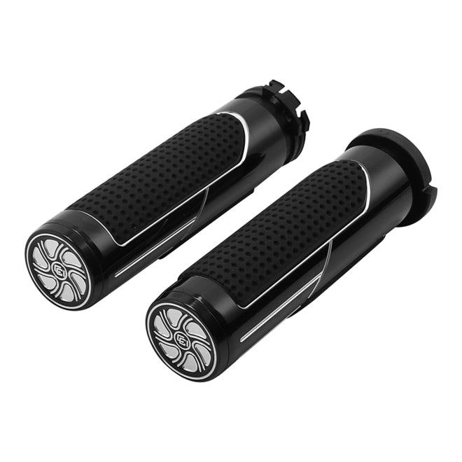 Custom Chrome Black Rubber Handlebar Grips for Harley Cable Style Applications 1973-UP