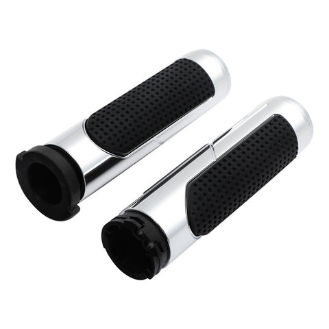 Custom Chrome Chrome Black Rubber Handlebar Grips Fit For Harley Cable Style Applications 1973-UP