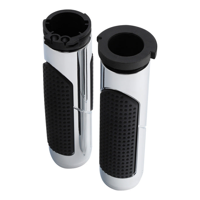 Custom Chrome Chrome Black Rubber Handlebar Grips Fit For Harley Cable Style Applications 1973-UP