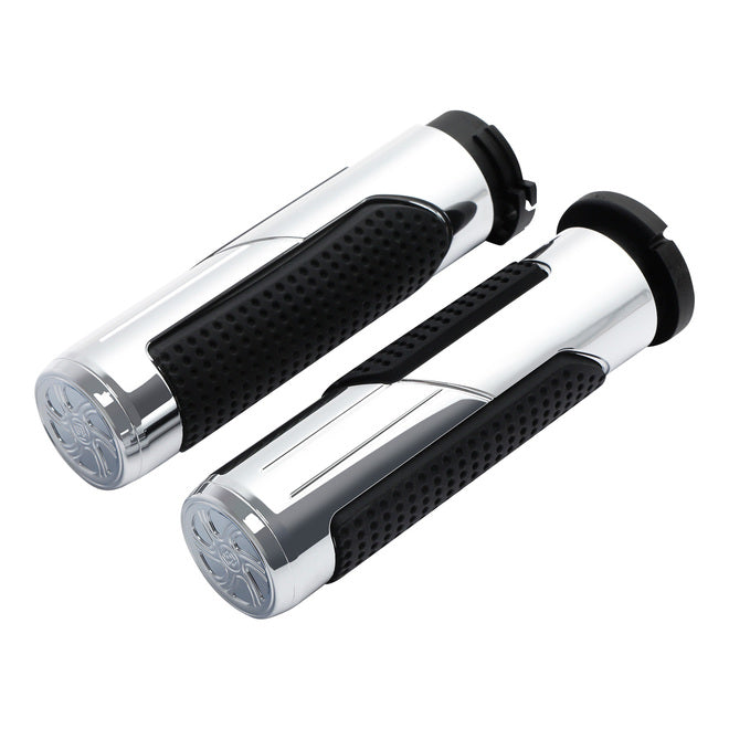 Custom Chrome Chrome Black Rubber Handlebar Grips Fit For Harley Cable Style Applications 1973-UP