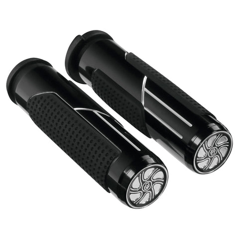 Custom Chrome Chrome Black Rubber Handlebar Grips Fit For Harley TBW Application 2008+