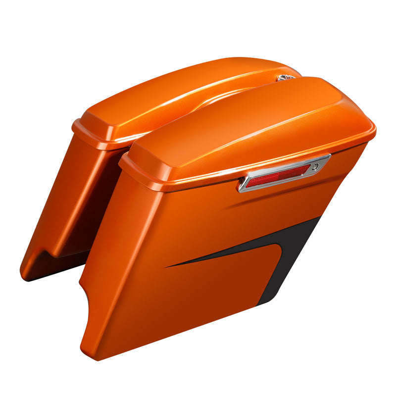 HR3 Scorched Orange / Black Denim 5" Stretched Extended Saddlebags For Harley Touring 2014-2023