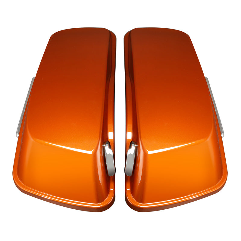 HR3 Scorched Orange / Black Denim 5" Stretched Extended Saddlebags For Harley Touring 2014-2023