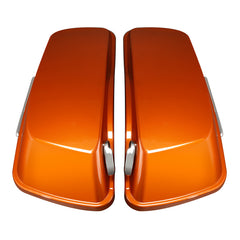 HR3 Scorched Orange / Black Denim 5" Stretched Extended Saddlebags For Harley Touring 2014-2023