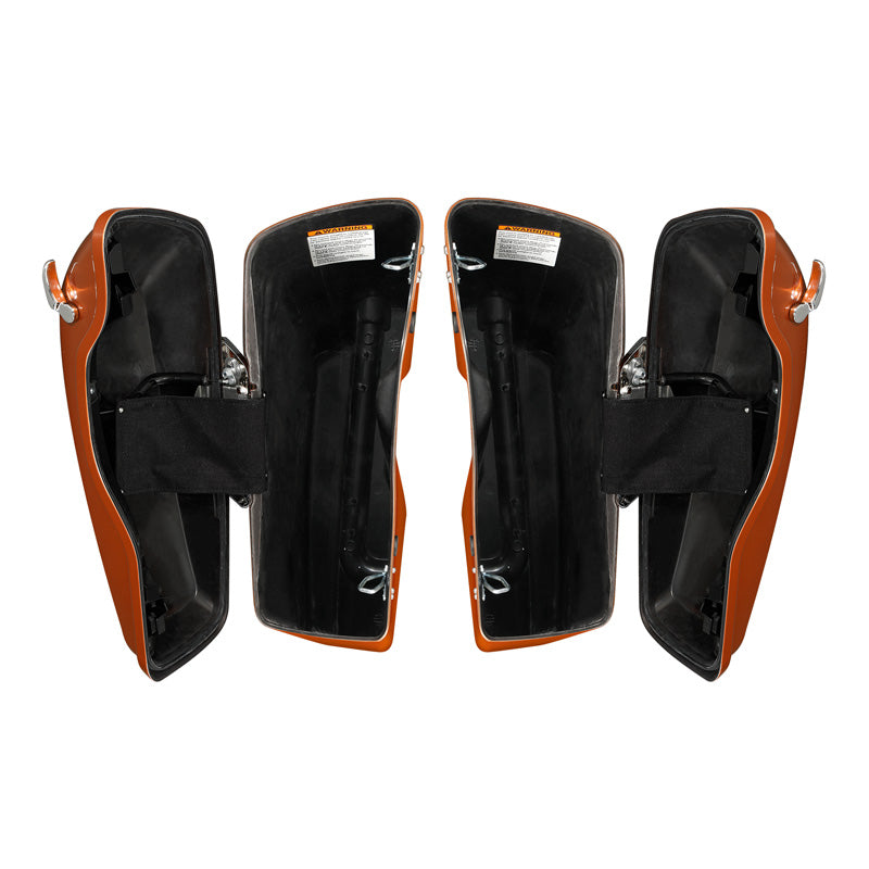 HR3 Scorched Orange / Black Denim 5" Stretched Extended Saddlebags For Harley Touring 2014-2023