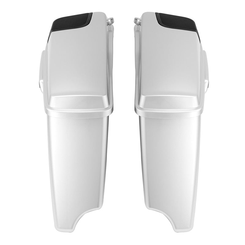 HR3 Silver / Black Honeycomb Fade CVO Stretched Saddlebags with Speaker Lids For 14-23 Harley Touring