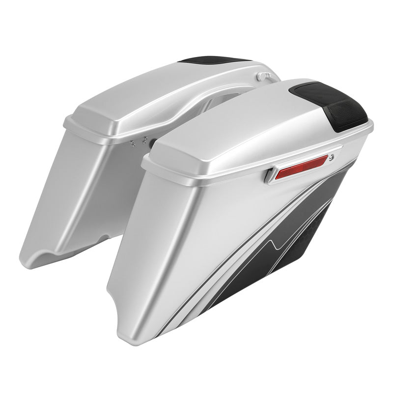 HR3 Silver / Black Honeycomb Fade CVO Stretched Saddlebags with Speaker Lids For 14-23 Harley Touring