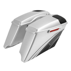 HR3 Silver / Black Honeycomb Fade CVO Stretched Saddlebags with Speaker Lids For 14-23 Harley Touring