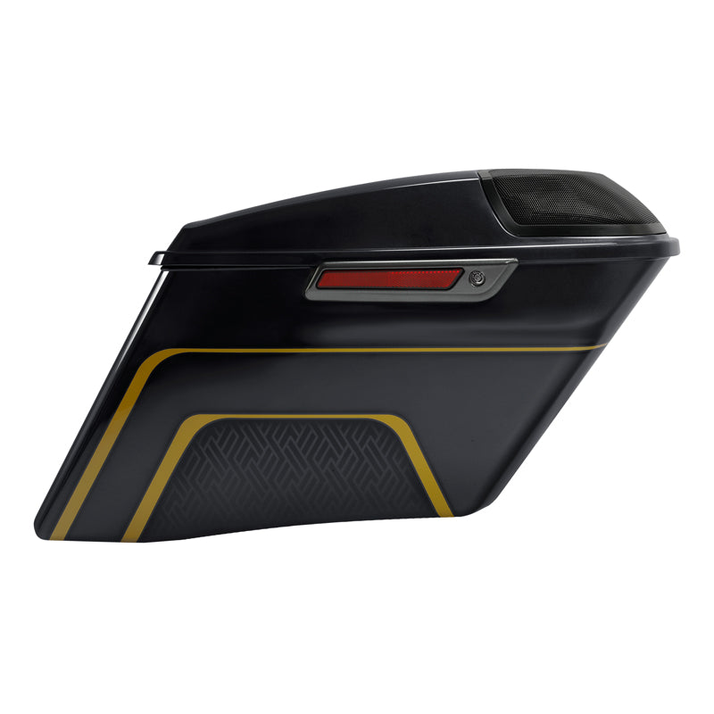 HR3 Gold / Black Geometric Shape Fade CVO Stretched Saddlebags with Speaker Lids For 14-23 Harley Touring