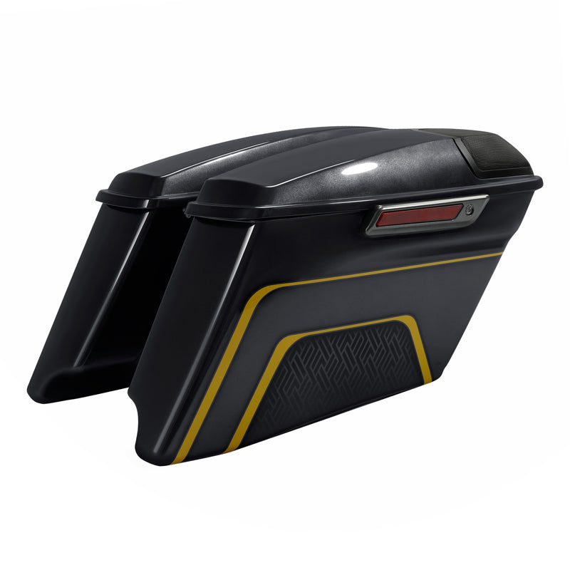 HR3 Gold / Black Geometric Shape Fade CVO Stretched Saddlebags with Speaker Lids For 14-23 Harley Touring