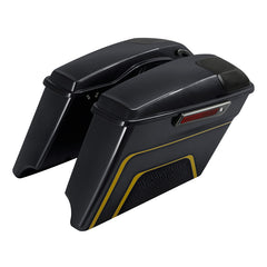 HR3 Gold / Black Geometric Shape Fade CVO Stretched Saddlebags with Speaker Lids For 14-23 Harley Touring