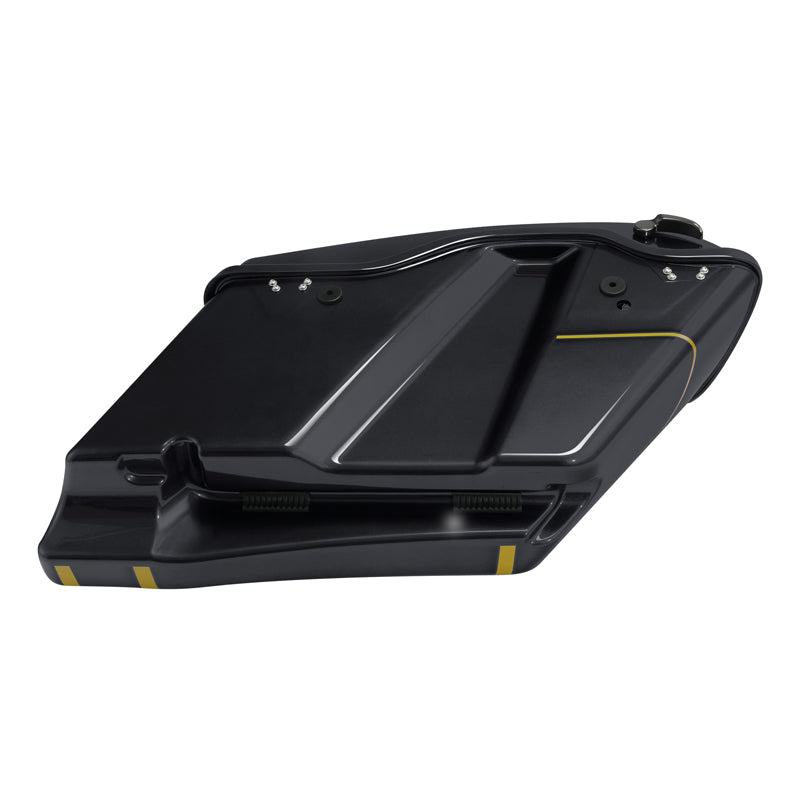 HR3 Gold / Black Geometric Shape Fade CVO Stretched Saddlebags with Speaker Lids For 14-23 Harley Touring