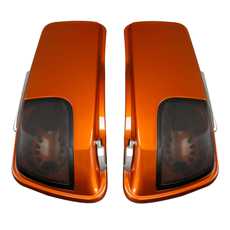 HR3 Scorched Orange / Black Denim CVO Stretched Saddlebags with Speaker Lids For 14-23 Harley Touring