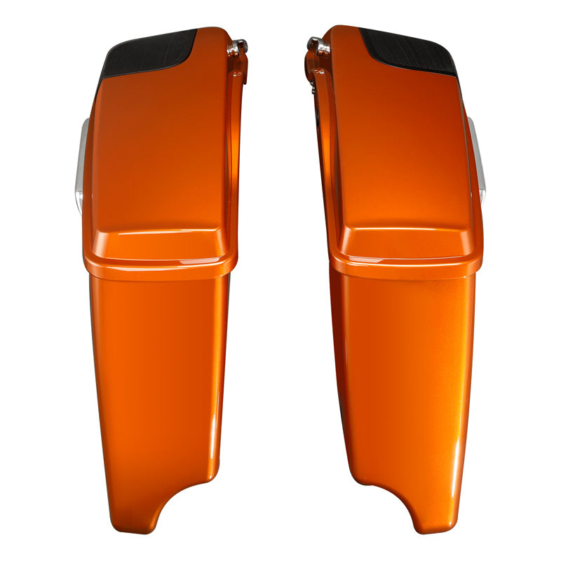 HR3 Scorched Orange / Black Denim CVO Stretched Saddlebags with Speaker Lids For 14-23 Harley Touring