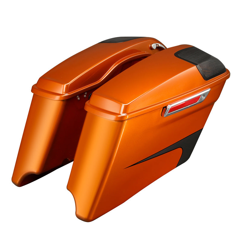 HR3 Scorched Orange / Black Denim CVO Stretched Saddlebags with Speaker Lids For 14-23 Harley Touring