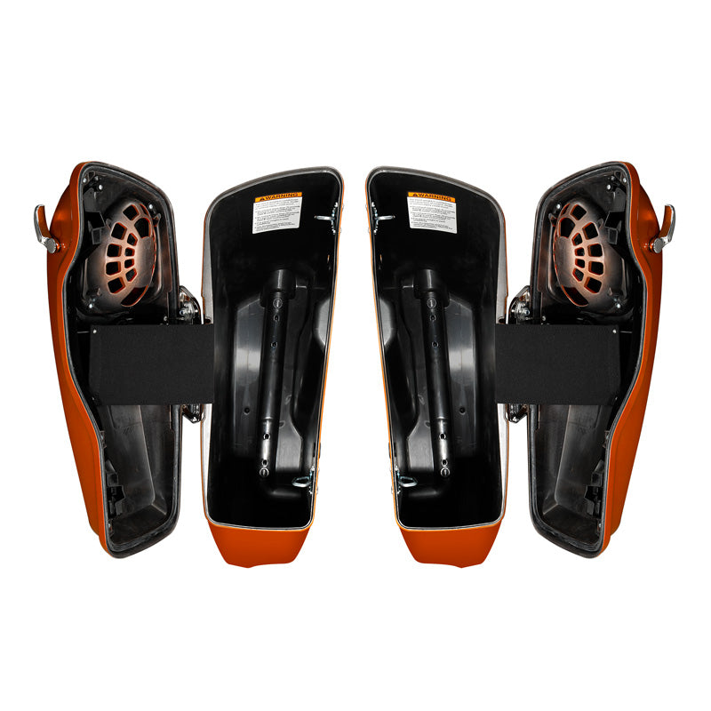 HR3 Scorched Orange / Black Denim CVO Stretched Saddlebags with Speaker Lids For 14-23 Harley Touring