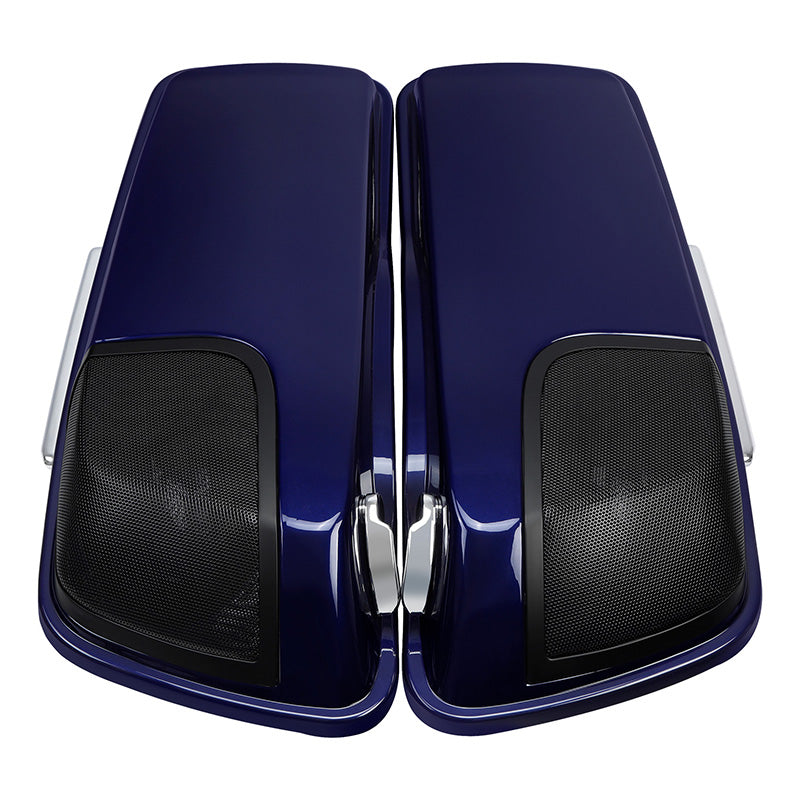 HR3 Zephyr Blue / Black Sunglo CVO Stretched Saddlebags with Speaker Lids For 14-23 Harley Touring