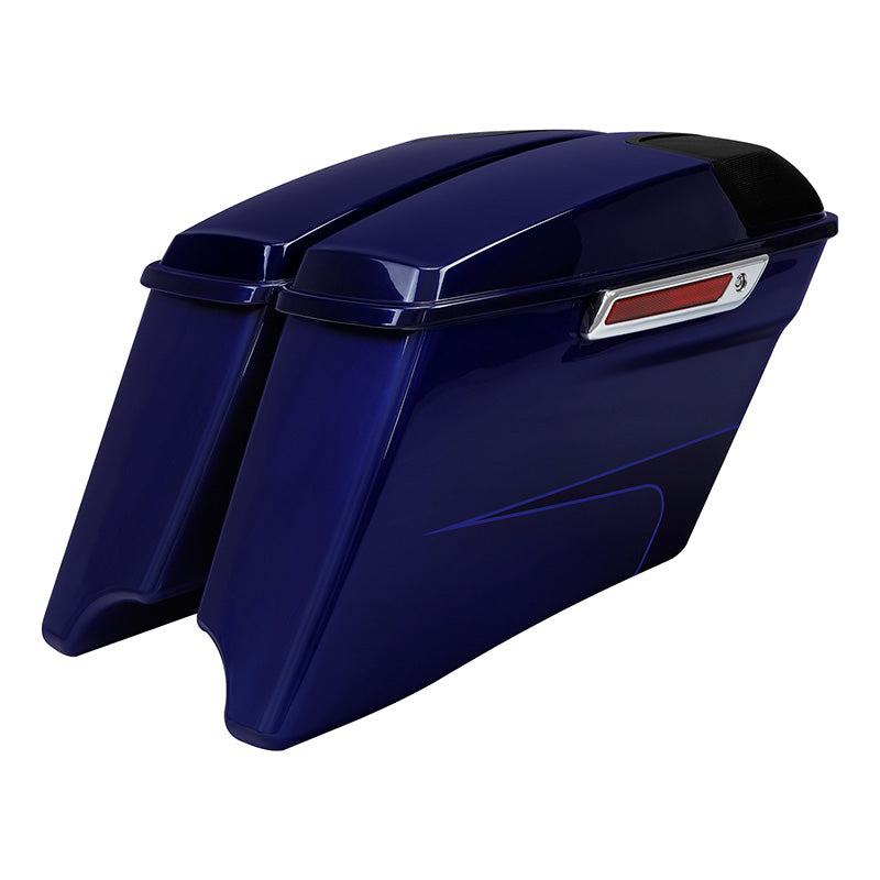 HR3 Zephyr Blue / Black Sunglo CVO Stretched Saddlebags with Speaker Lids For 14-23 Harley Touring