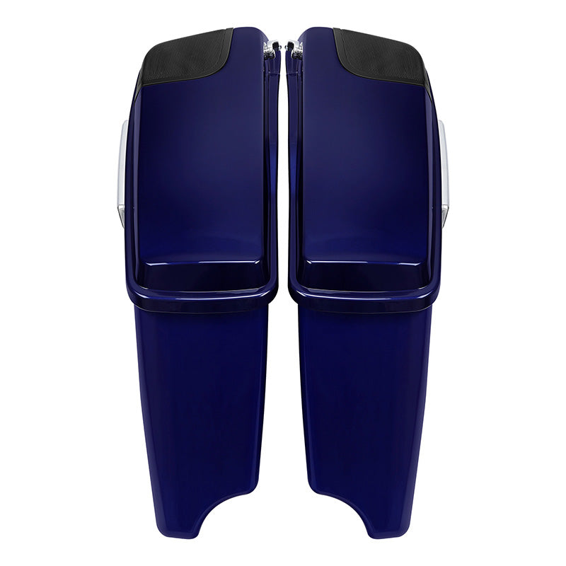 HR3 Zephyr Blue / Black Sunglo CVO Stretched Saddlebags with Speaker Lids For 14-23 Harley Touring