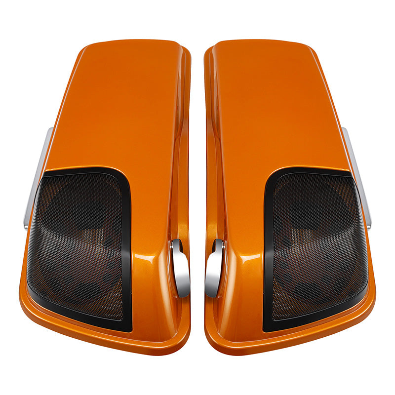 HR3 Amber Whiskey 2014SG CVO Stretched Saddlebags with Speaker Lids For 14-23 Harley Touring