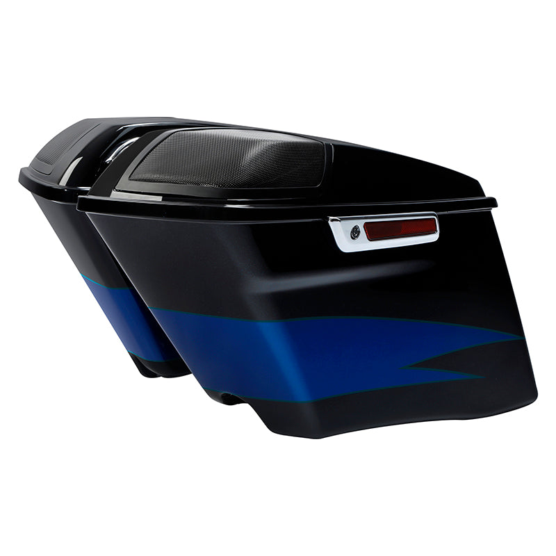 HR3 Candy Cobalt / Indigo Ink CVO Stretched Saddlebags with Speaker Lids For 14-23 Harley Touring