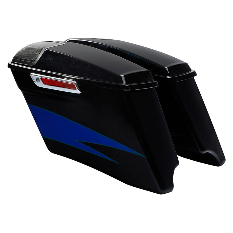HR3 Candy Cobalt / Indigo Ink CVO Stretched Saddlebags with Speaker Lids For 14-23 Harley Touring