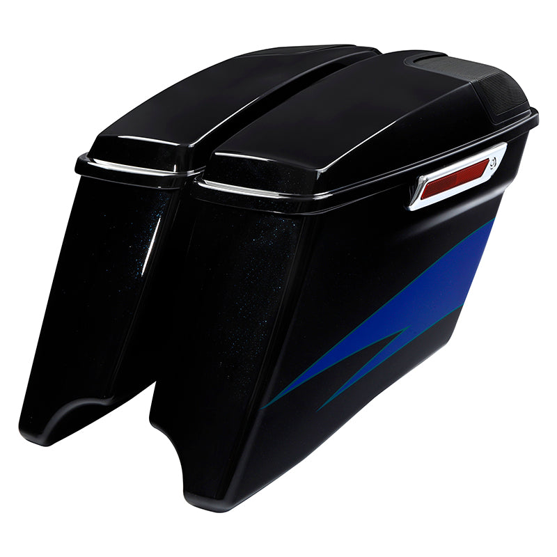 HR3 Candy Cobalt / Indigo Ink CVO Stretched Saddlebags with Speaker Lids For 14-23 Harley Touring