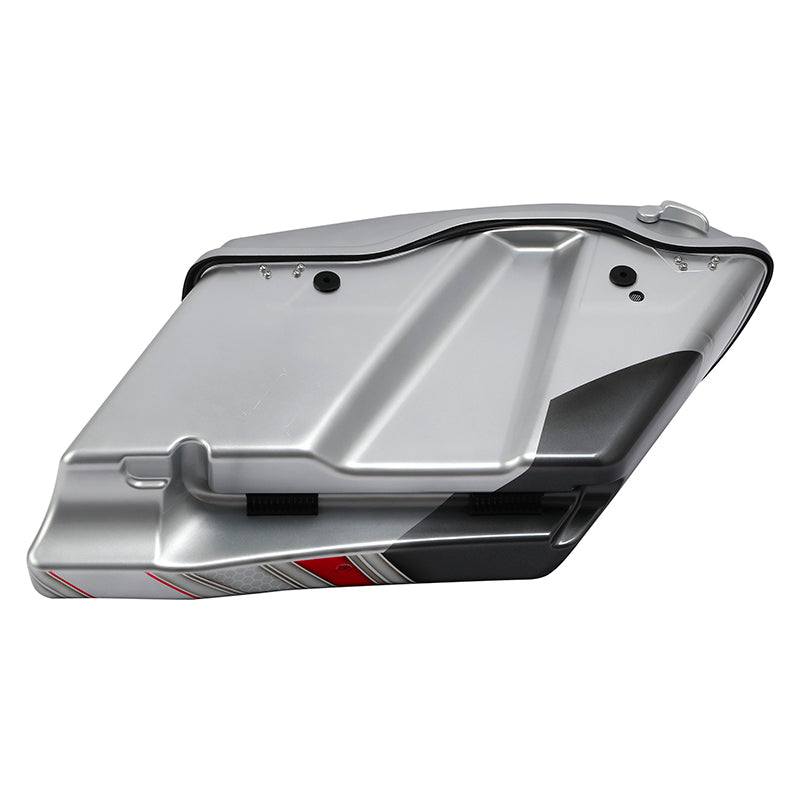 HR3 Candy Red / Silver Honeycomb Fade CVO Stretched Saddlebags with Speaker Lids For 14-23 Harley Touring
