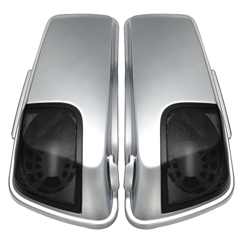 HR3 Candy Red / Silver Honeycomb Fade CVO Stretched Saddlebags with Speaker Lids For 14-23 Harley Touring