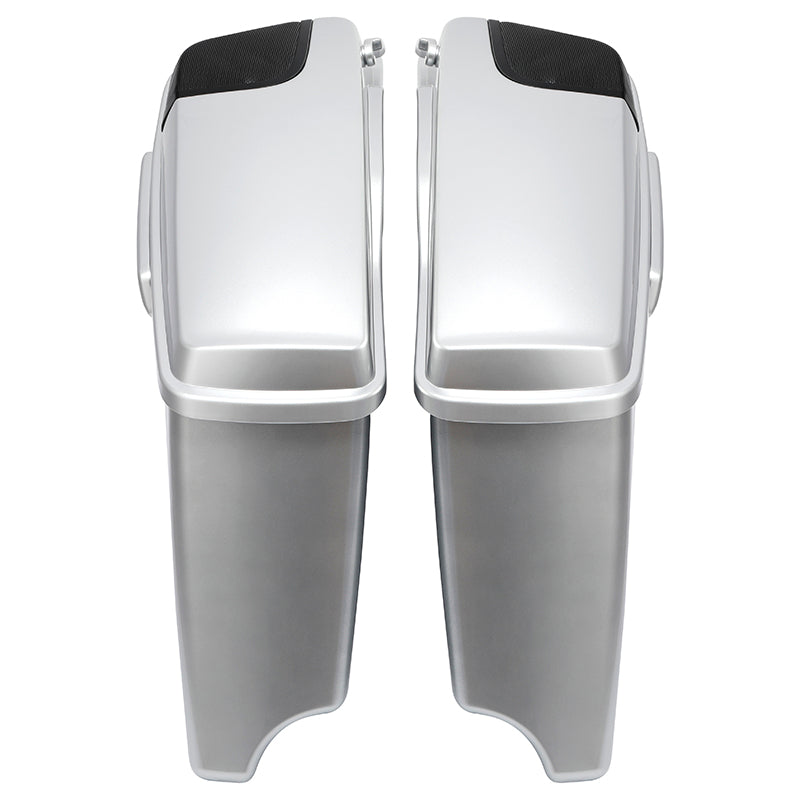 HR3 Candy Red / Silver Honeycomb Fade CVO Stretched Saddlebags with Speaker Lids For 14-23 Harley Touring