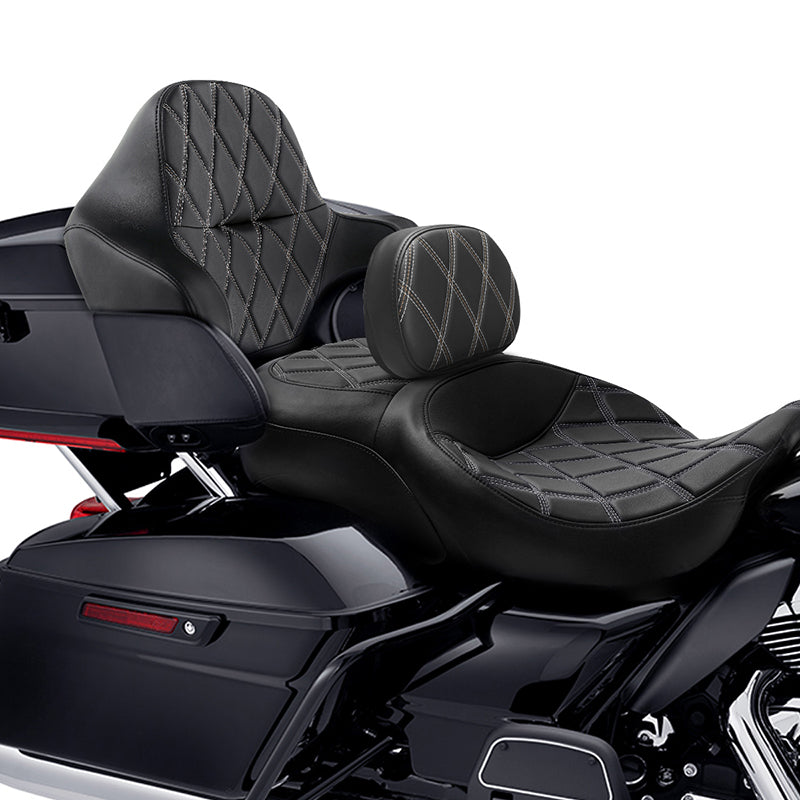 C.C. RIDER Rider Backrest 2 Up Seat Driver Backrest Pad For Harley Touring CVO Street Glide Road Glide Electra Glide Road King, 1988-2025