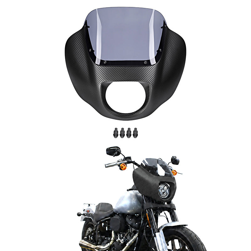 HR3 Carbon Fiber Black Denim Headlight Fairing & Windshield Fit For Harley Softail FXBB FXLR 2018-later