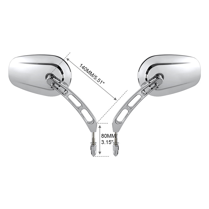 Custom Chrome 8mm Rearview Side Tapered Mirrors Slotted Stem Chrome for Harley, 1982-2024