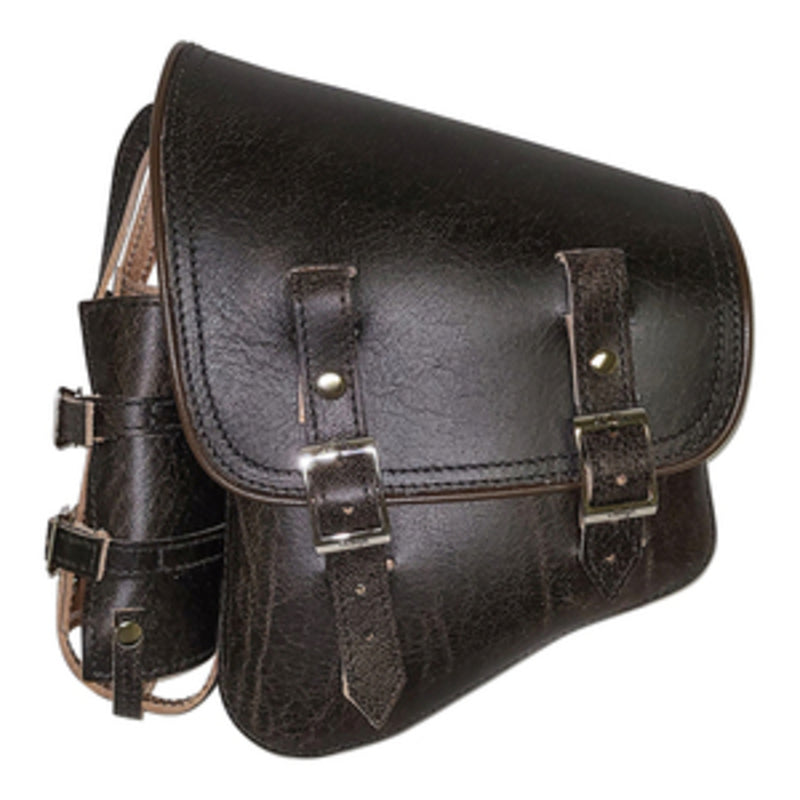 La Rosa Design Brown Leather Black Viny Left Side Saddlebag Swing Arm Solo Bag for Harley Softail 1986+