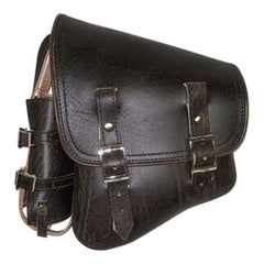 La Rosa Design Brown Leather Black Viny Left Side Saddlebag Swing Arm Solo Bag Fits For Harley Softail 86+