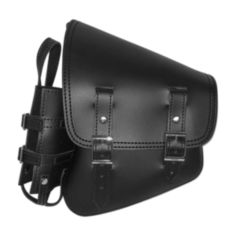 La Rosa Design Brown Leather Black Viny Left Side Saddlebag Swing Arm Solo Bag Fits For Harley Softail 86+