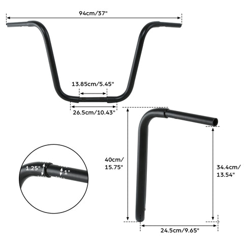 Custom Chrome 1-1/4" Ape Hangers Bar 16" Rise Handlebar Matte Black Chrome Fits For Harley Sportster XL FLST FXST