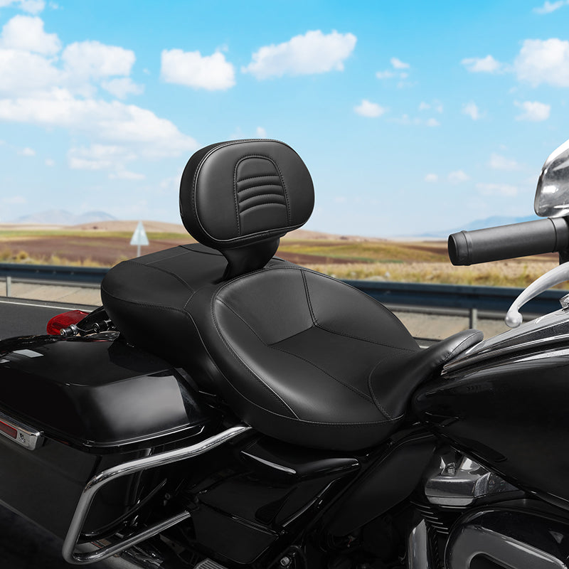 C.C. RIDER Rider Backrest 2 Up Seat Driver Backrest Pad For Harley Touring CVO Street Glide Road Glide Electra Glide Road King, 1988-2025