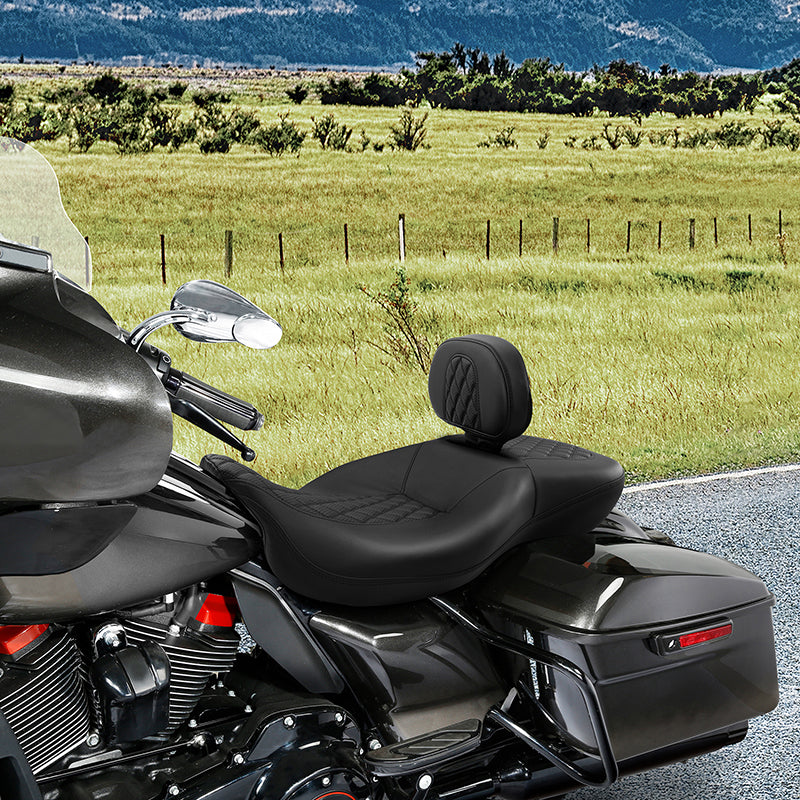 C.C. RIDER Rider Backrest 2 Up Seat Driver Backrest Pad Rally For Harley Touring CVO Street Glide Road Glide Electra Glide Road King, 1988-2025