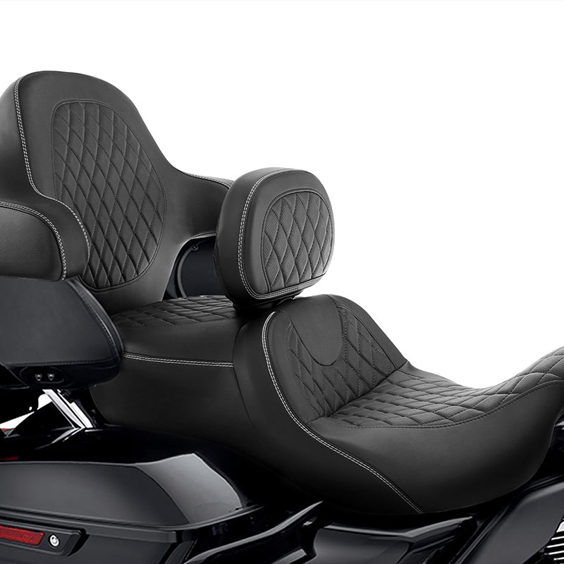 C.C. RIDER Rider Backrest 2 Up Seat Driver Backrest Pad For Harley Touring CVO Electra Glide Road King Street Glide Road Glide, 1988-2025