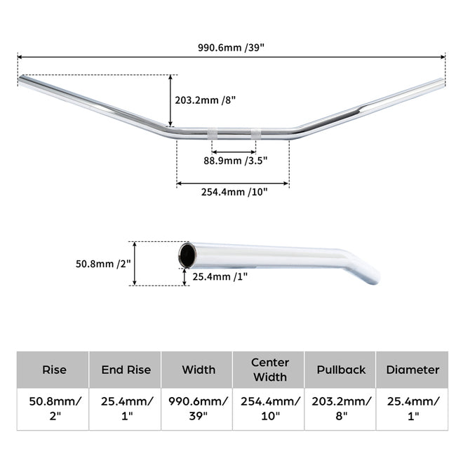 Santee 1” Steel 39" Wide Low Handlebars Chrome Fit For Harley Dyna Softail Sportster