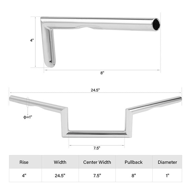 Jammer 1" Handlebar 4" Rise 60's Dimpled Narrow Z-Bar Fit For Harley 1"Clamp New