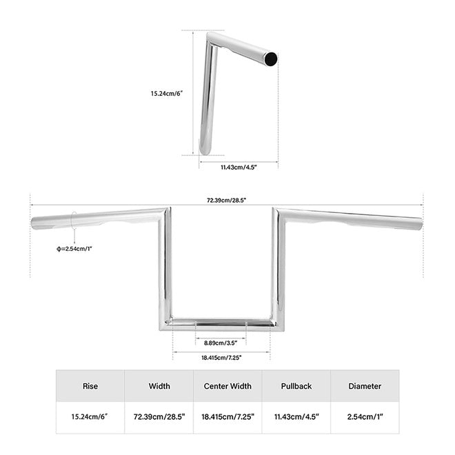 Jammer 1" Wide Z-Bar 6" Rise 60's Handlebar W/ Dimpled Chrome Fits For Harley 1" Clamp