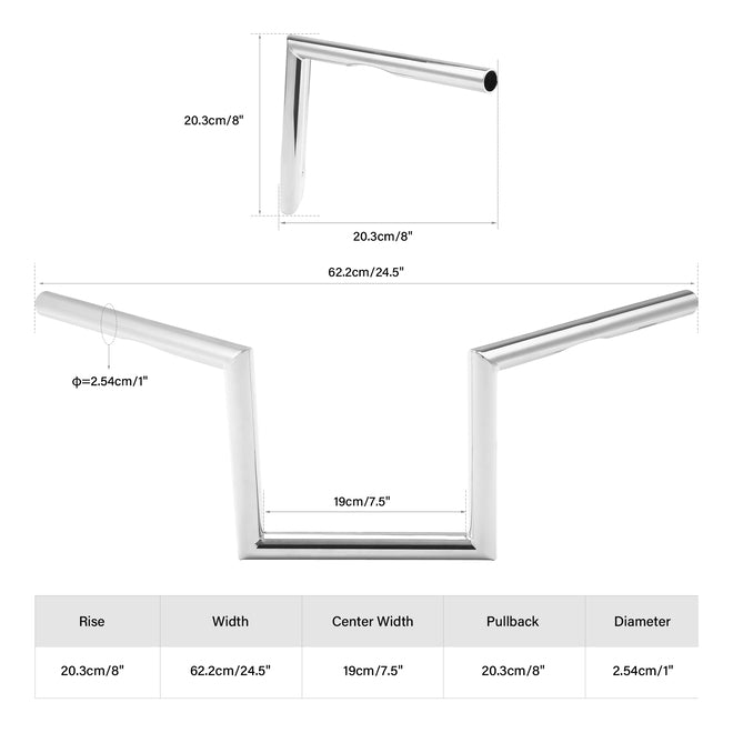 Jammer 1" Handlebar 8" Rise 60's Dimpled Narrow Z-Bar Chrome Fit For Harley 1"Clamp New
