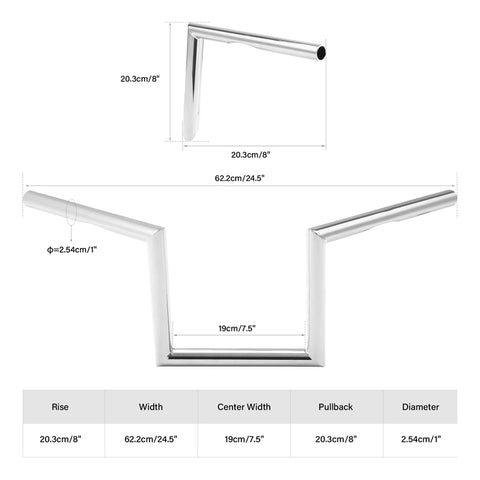 Jammer 1" Handlebar 8" Rise 60's Dimpled Narrow Z-Bar Chrome Fit For Harley 1"Clamp New