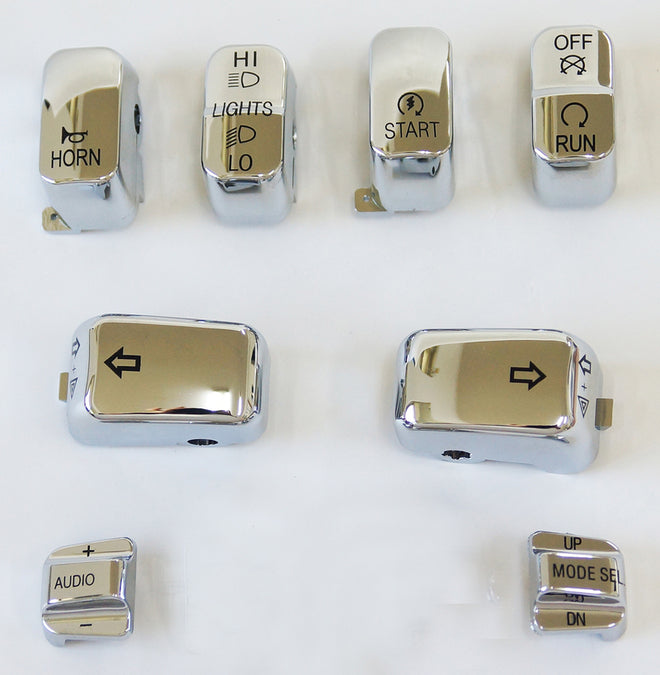 Custom Chrome 8PCS Hand Button Cover Switch Caps Chrome Gold Fit For Harley Touring w/Radio Control